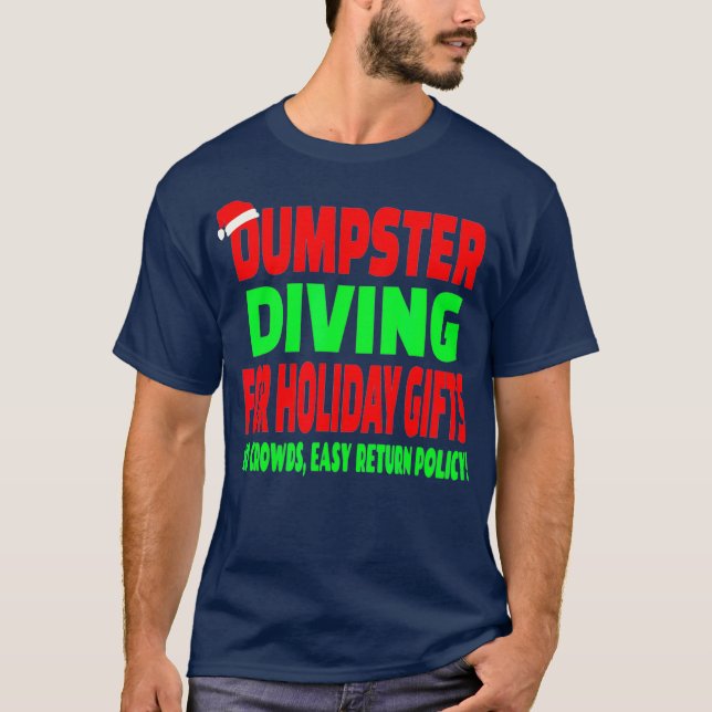 Dumpster Diving Santa Hat T Shirt (Framsida)