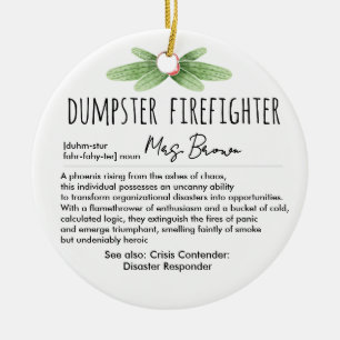Dumpster Firefighter Funny Definition Anpassat nam Julgransprydnad Keramik