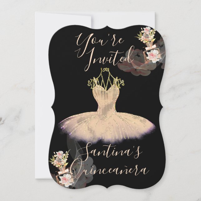 Dun Rosa Guld Ballerinakjol Blommig Parfym Inbjudningar (Framsida)