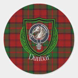 Dunbar skotska klan tartan och vapensköld runt klistermärke
