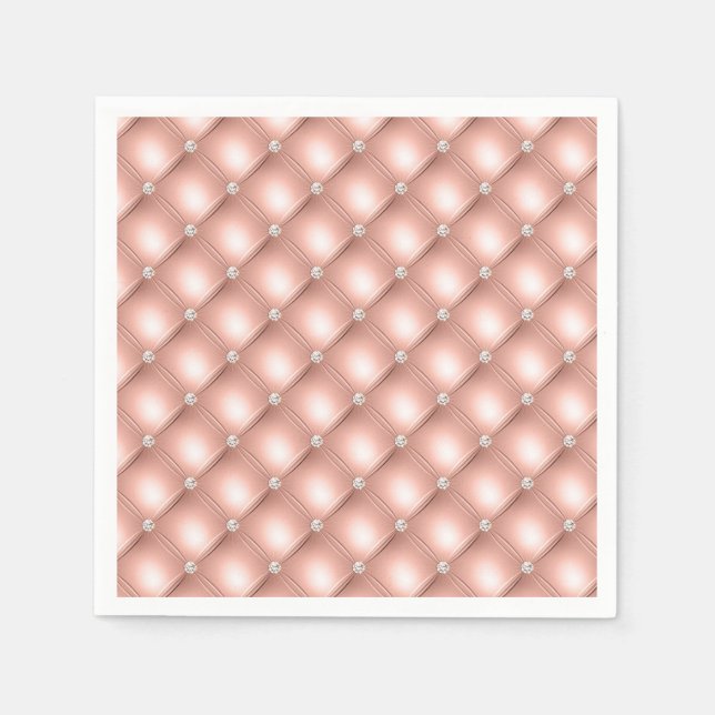Dunbroderad diamantgnistrande rosa guld lyx pappersservett (Framsidan)