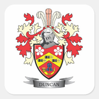 Duncan Family Crest Jackar om Arm Fyrkantigt Klistermärke