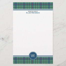 Duncan Klan Ljust grönt Ancient Tartan Monogram Brevpapper