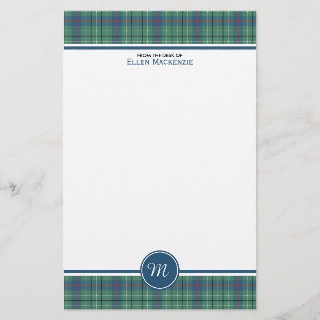 Duncan Klan Ljust grönt Ancient Tartan Monogram Brevpapper (Framsida)