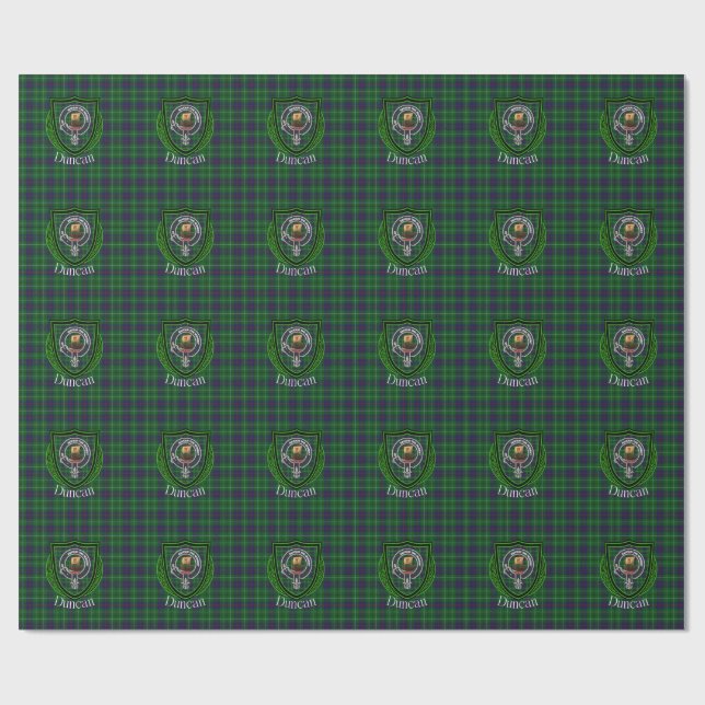 Duncan skotsk klan tartan och vapensköld presentpapper (Platt)