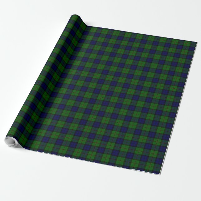 Dundas tartan blå grön rutig presentpapper (Utrullad)