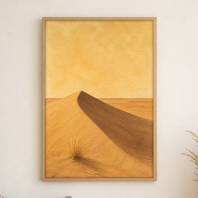 Dune Shadow Curve Akvarell Boho Konst Affisch (Shown framed for scale. Poster ships unframed; frames are an optional add-on.)