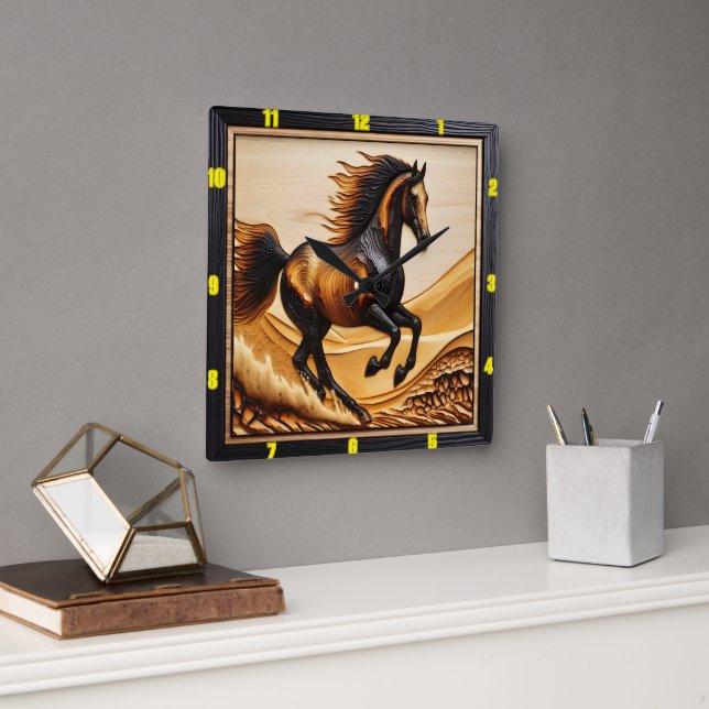 Dune Sprint: Charred Wood Arabian Timepart Art Fyrkantig Klocka (Kontor)