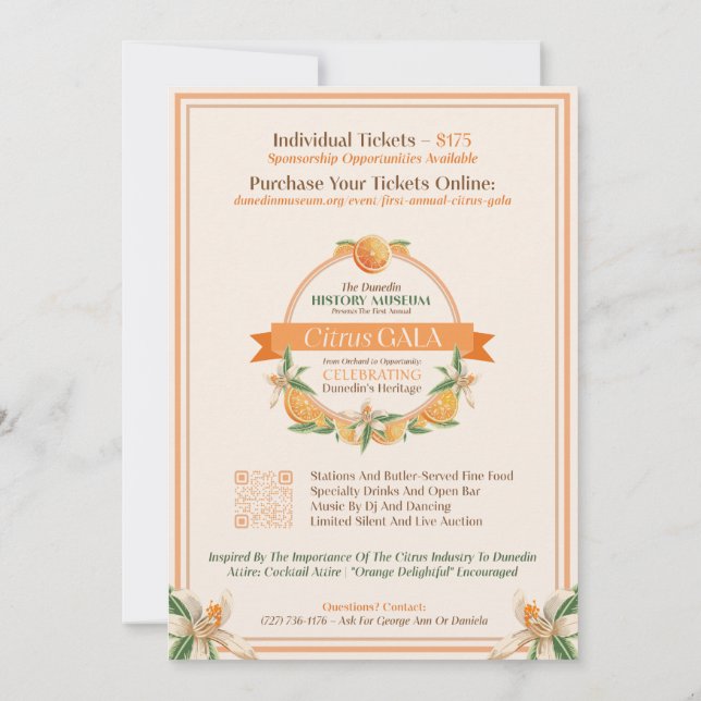 Dunedin History Museum 2025 Citrus Gala Inbjudningar (Baksida)