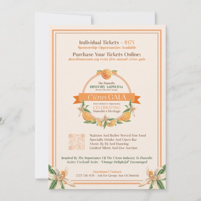 Dunedin History Museum 2025 Citrus Gala Inbjudningar (Baksida)