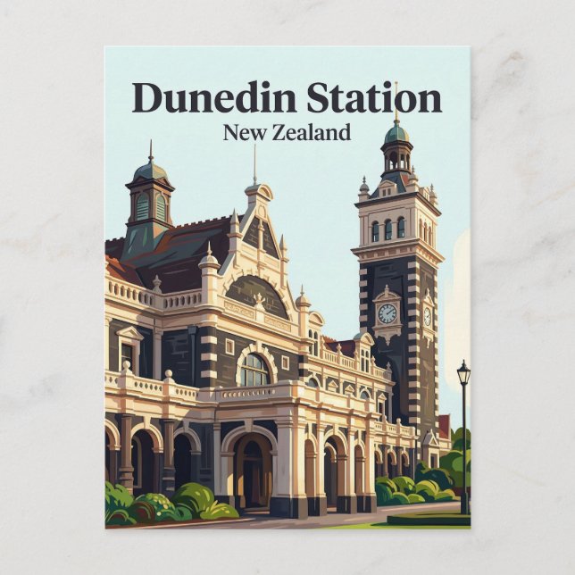 Dunedin Railway Station Nya Zeeland Vykort (Framsida)
