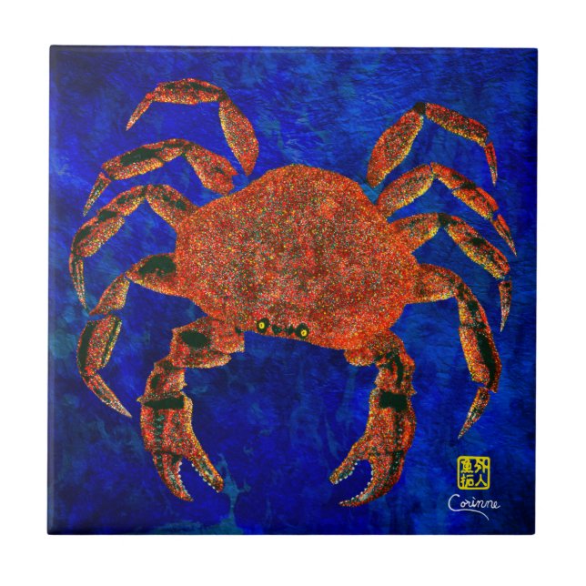 Dungeness Crab R - Small Ceramic Tile Kakelplatta (Framsidan)