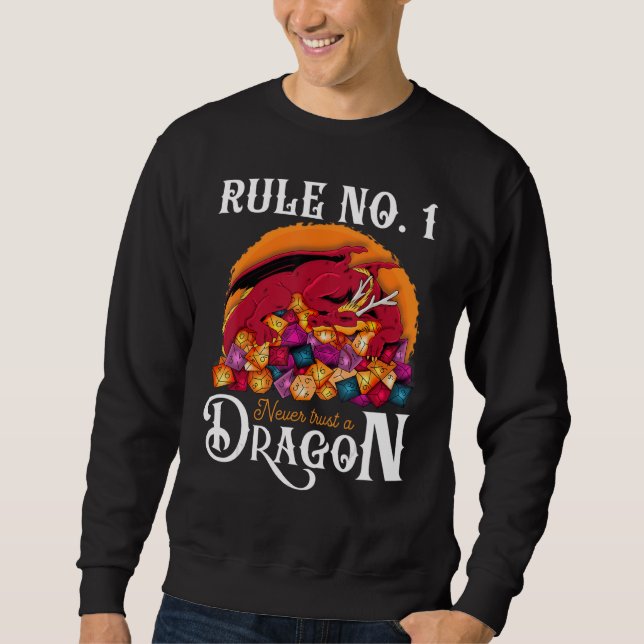 Dungeon Dice Shirt Never Trust A Dragon RPG Gamers Lång Ärmad Tröja (Framsida)