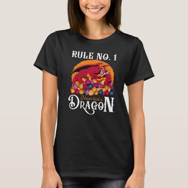 Dungeon Dice Shirt Never Trust A Dragon RPG Gamers T Shirt (Framsida)