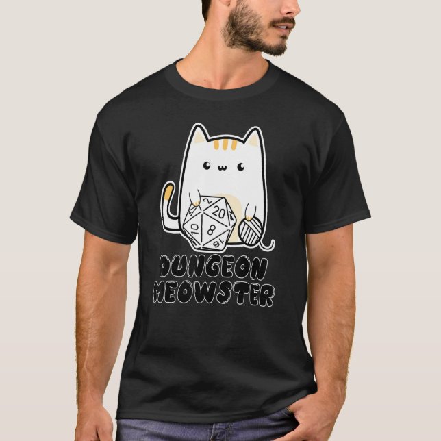 Dungeon Meowster Cute Cat D20 Dice BoardGame Nerd  T Shirt (Framsida)