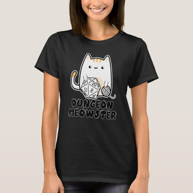 Dungeon Meowster Cute Cat D20 Dice BoardGame Nerd T Shirt (Framsida)