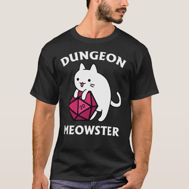 Dungeon Meowster - DnD Dungeon Master Cat med D20 T Shirt (Framsida)