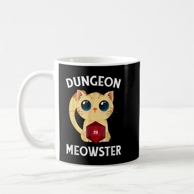 Dungeon Meowster Funny-Nerdy Cat D20 RPG Fantasy G Kaffemugg (Vänster)