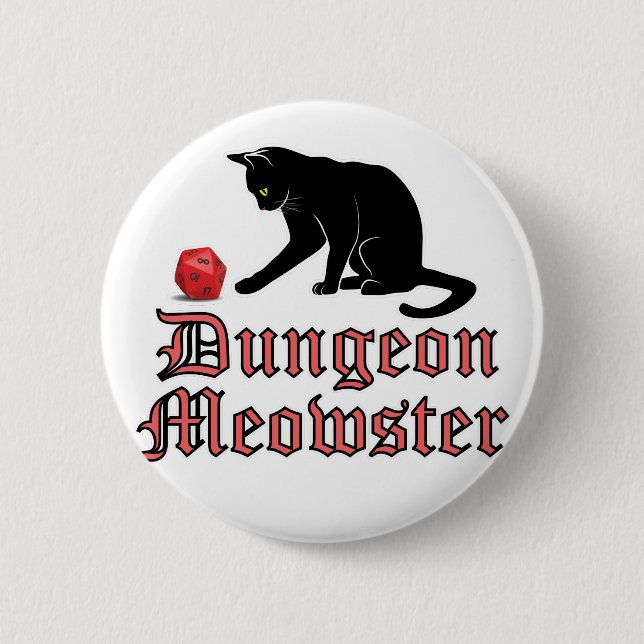Dungeon Meowster Funny RPG Cat with Dice Knapp (Framsida)