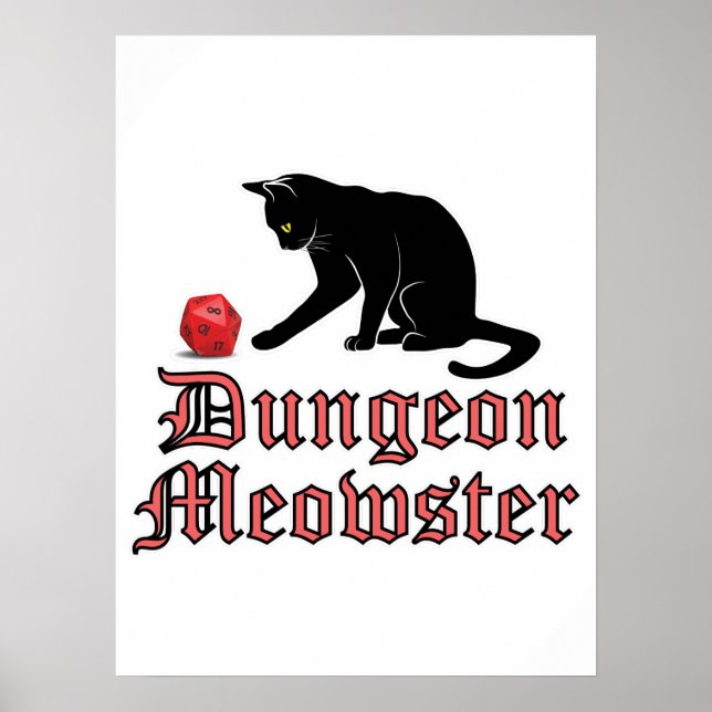Dungeon Meowster Funny RPG Cat with Dice Poster (Framsidan)
