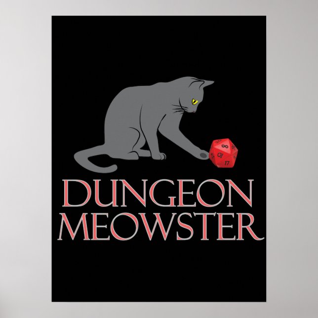 Dungeon Meowster Funny RPG Cat with Dice Poster (Framsidan)
