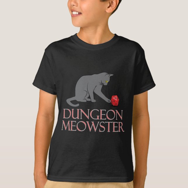 Dungeon Meowster Funny RPG Cat with Dice T Shirt (Framsida)