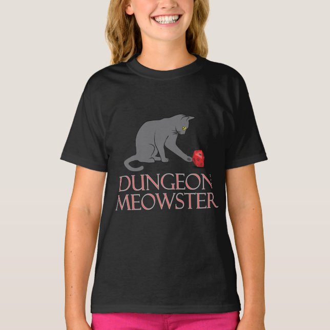 Dungeon Meowster Funny RPG Cat with Dice T Shirt (Framsida)