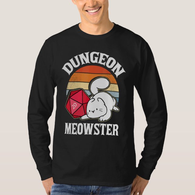 Dungeon Meowster Nerdy D20 Dice Nerd Kitten Cat Rp T Shirt (Framsida)