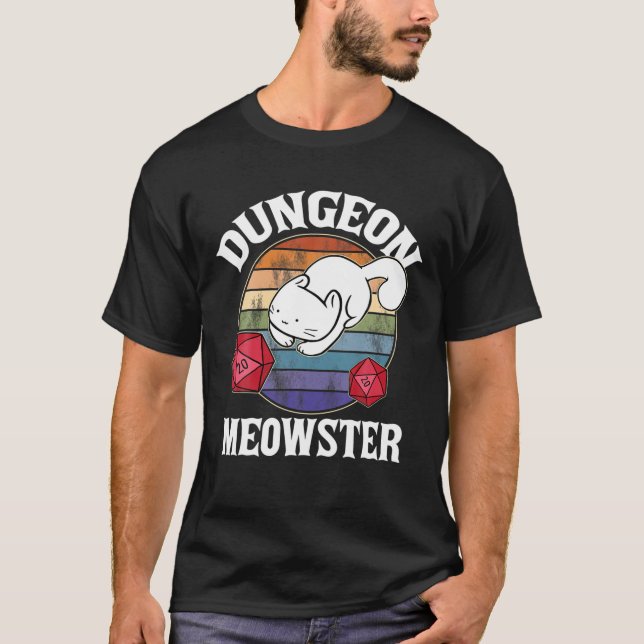 Dungeon Meowster Nerdy D20 Dice Nerd Kitten Cat RP T Shirt (Framsida)