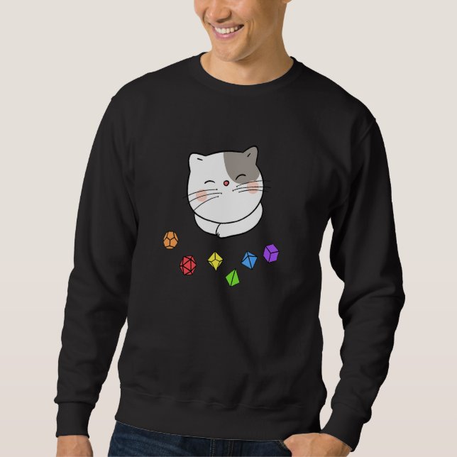 Dungeon Meowster och Nerdy Cat Polyhedral Dice Set Lång Ärmad Tröja (Framsida)