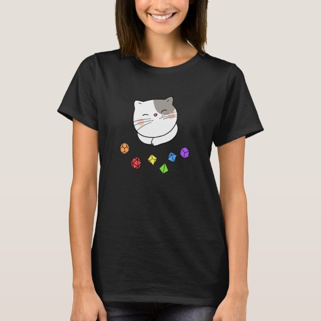 Dungeon Meowster och Nerdy Cat Polyhedral Dice Set T Shirt (Framsida)