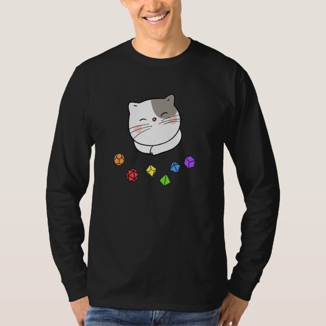 Dungeon Meowster och Nerdy Cat Polyhedral Dice Set T Shirt (Framsida)