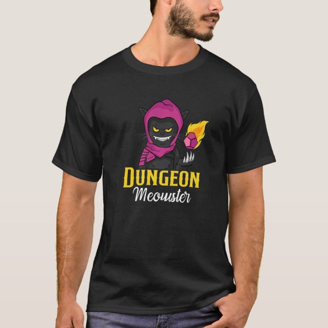 Dungeon Meowster RPG Brädspels-Gaming Katt DM Tärn T Shirt (Framsida)