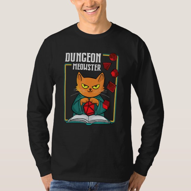 Dungeon Meowster Rpg Tabletop Gaming Dm Role Playe T Shirt (Framsida)