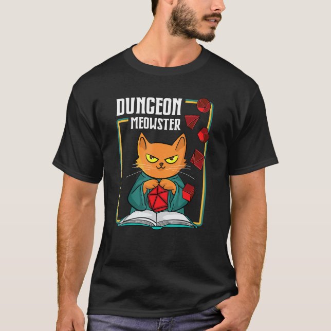 Dungeon Meowster Rpg Tabletop Gaming Dm Role Playe T Shirt (Framsida)