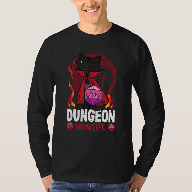 Dungeon Meowster Tabletop Gamer Nerd Cat T Shirt (Framsida)