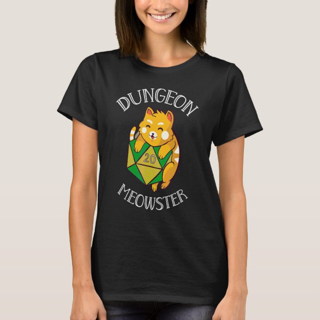 Dungeon Retro Meowster RPG Quest Dice Compensation T Shirt (Framsida)