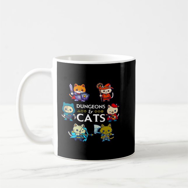 Dungeons and Cats RPG D20 Dice Nerdy Fantasy Gamer Kaffemugg (Vänster)