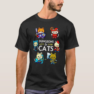 Dungeons and Cats RPG D20 Dice Nerdy Fantasy Gamer T Shirt