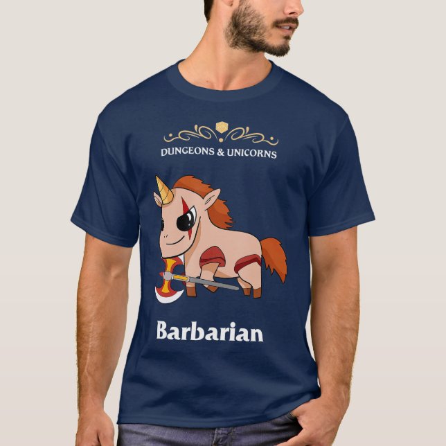 Dungeons and Unicorns RPG D20 Barbarian Rage T Shirt (Framsida)