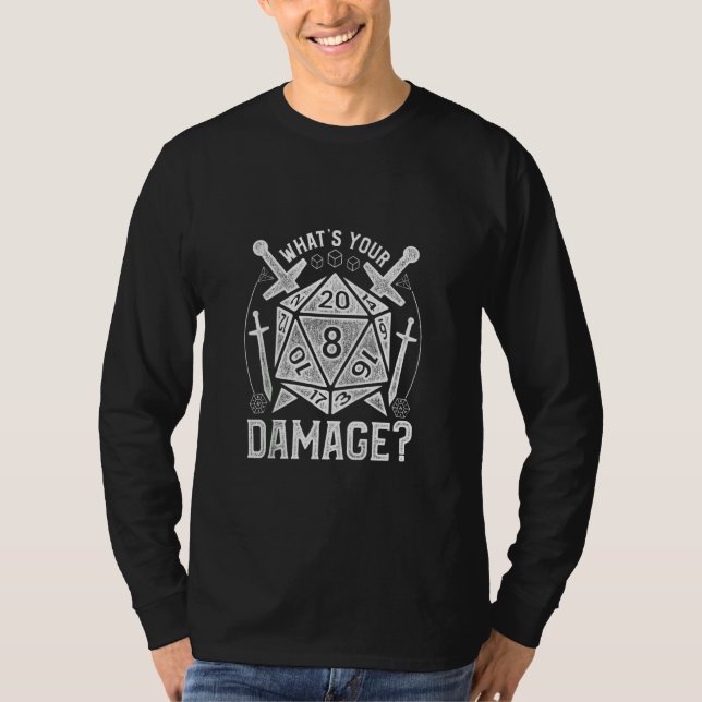 Dungeons Dice Rpg Vad är din skada? T Shirt (Framsida)
