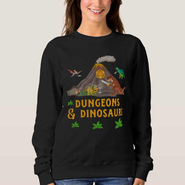 Dungeons + Dinosaurs Role Playing  Tabletop Fantas T Shirt (Framsida)