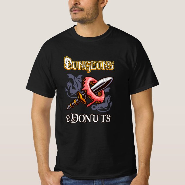 Dungeons & Donuts Funny RPG Roleplay Fantasy T Shirt (Framsida)