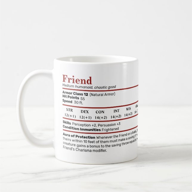 Dungeons & Dragons Friend BFF Stat Block Mugg (Vänster)