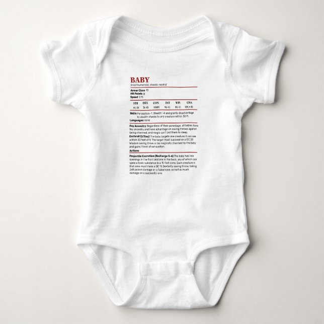 Dungeons & Dragons Stat Block Baby T Shirt (Framsida)