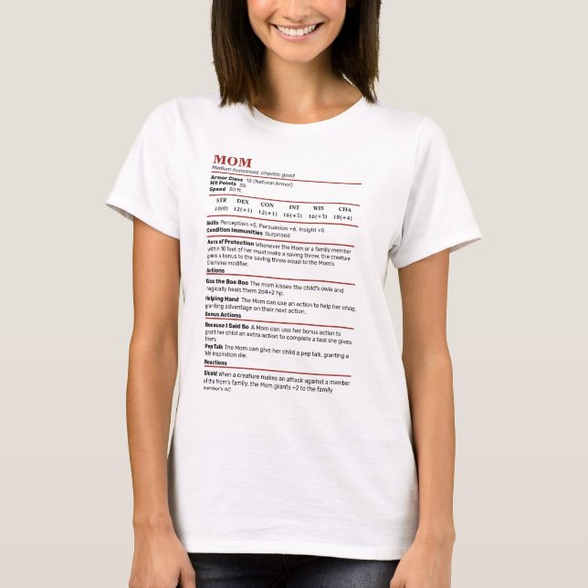 Dungeons & Dragons Stat Block Mamma T Shirt (Framsida)