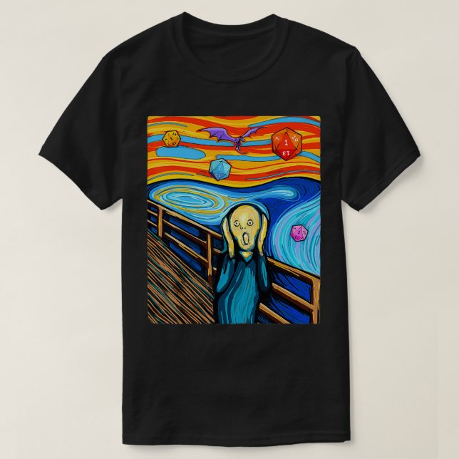 Dungeons, Munch är Skräm D20 Tshirt, Dragons T Shirt (Design framsida)