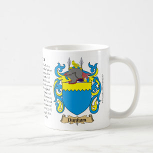 Dunham, ursprung, den menande och vapensköldmugge kaffemugg