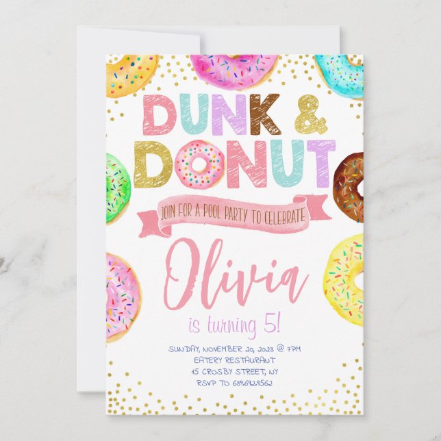 Dunk and Donuts Birthday bjudande in till Bassäng  Inbjudningar (Framsida)