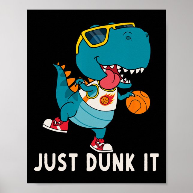Dunk IT Roligt Dinosaur Basketball League Slam D Poster (Framsidan)